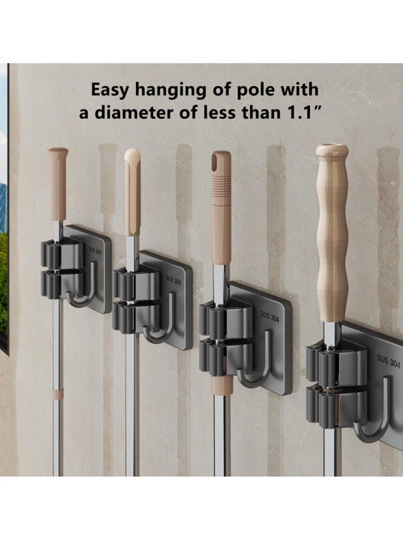 Drill-Free Wall Mount Broom Holder, Wall Mounted Garden Tool Rack Organizer for Closet Garage Laundry Room Kitchen Decor With 4 Slots & 4 Hooks  - Image 5