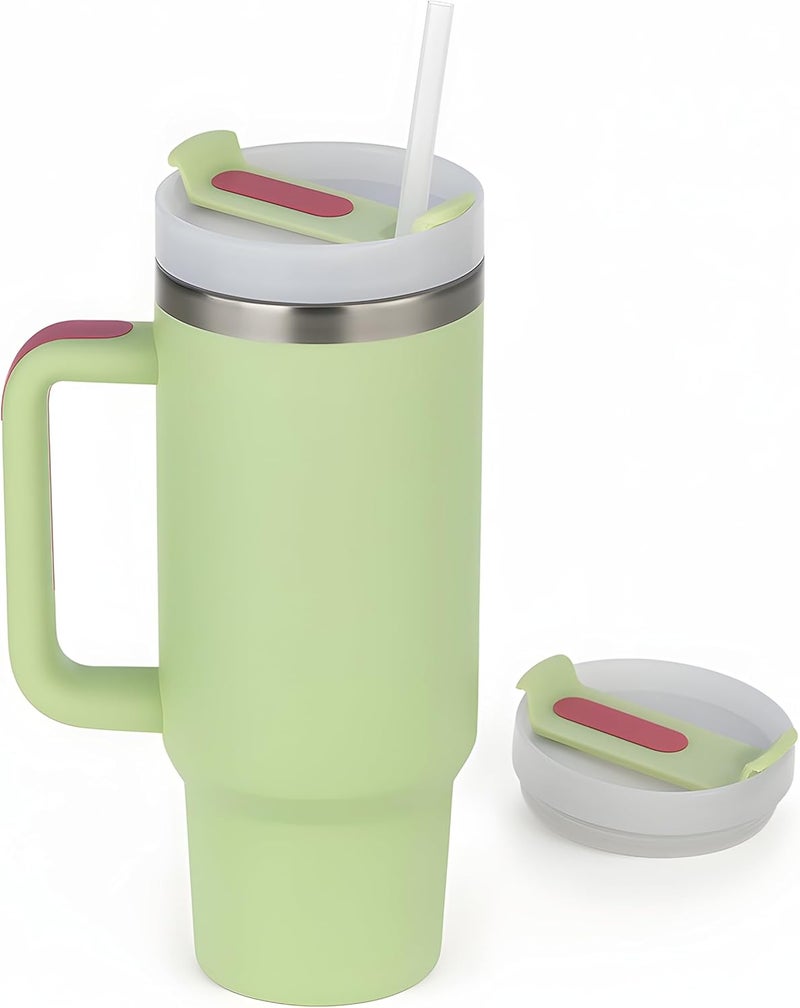 Cravista Insulated Tumbler with Straw Stainless Steel Vacuum Cup Travel Mug with Handle and Lid Straw, Ice&Warm Coffee Tea Milk Drink Portable Thermal Cup for Office Kitchen (Green, 40oz / 1200ml) - Image 1