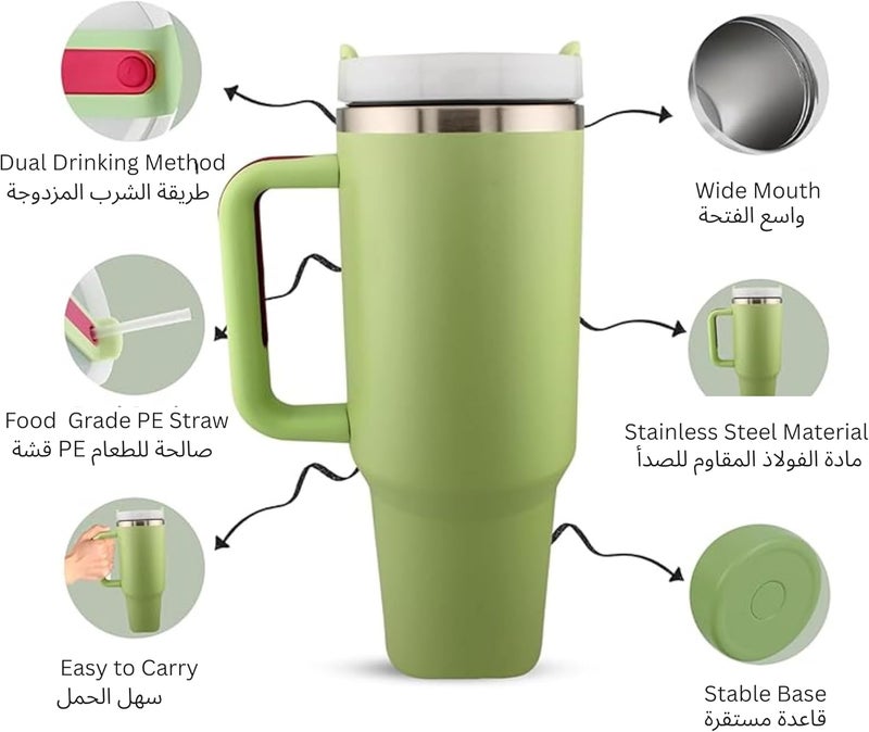 Cravista Insulated Tumbler with Straw Stainless Steel Vacuum Cup Travel Mug with Handle and Lid Straw, Ice&Warm Coffee Tea Milk Drink Portable Thermal Cup for Office Kitchen (Green, 40oz / 1200ml) - Image 2