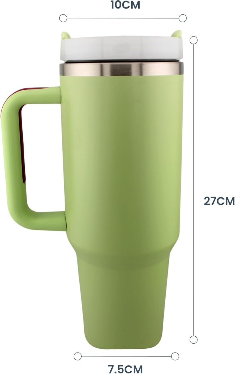 Cravista Insulated Tumbler with Straw Stainless Steel Vacuum Cup Travel Mug with Handle and Lid Straw, Ice&Warm Coffee Tea Milk Drink Portable Thermal Cup for Office Kitchen (Green, 40oz / 1200ml) - Image 3