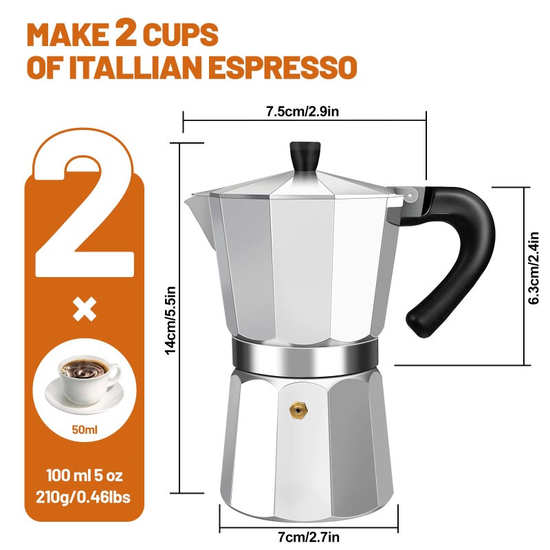 DITOSH 2 Cup Aluminum Espresso Stovetop Moka Pot Express Coffee Maker Percolator Italian Classic Mocha Coffee Machine for Italian and Cuban Cafe Brewing for Home & Camping 100ml 3.3oz - Image 2