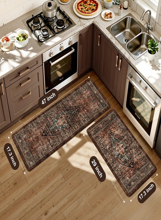 KIMODE Kitchen Mats for Floor Cushioned Anti Fatigue, Floral Kitchen Rugs Sets of 2, Brick Rugs for Kitchen Floor, Comfort Kitchen Floor Mats, Ergonomic Standing Desk Mat for Sink Laundry - Image 2