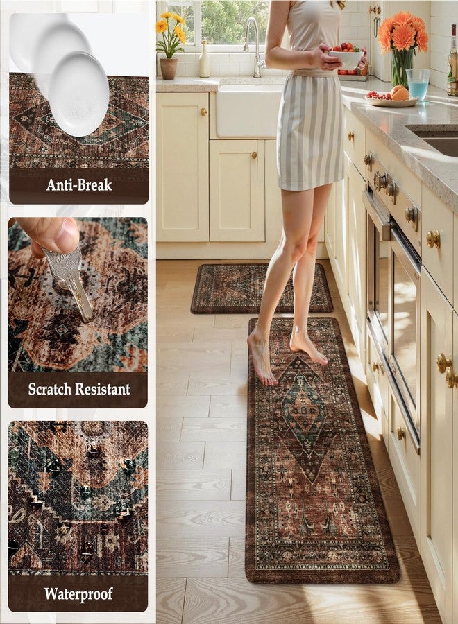 KIMODE Kitchen Mats for Floor Cushioned Anti Fatigue, Floral Kitchen Rugs Sets of 2, Brick Rugs for Kitchen Floor, Comfort Kitchen Floor Mats, Ergonomic Standing Desk Mat for Sink Laundry - Image 5