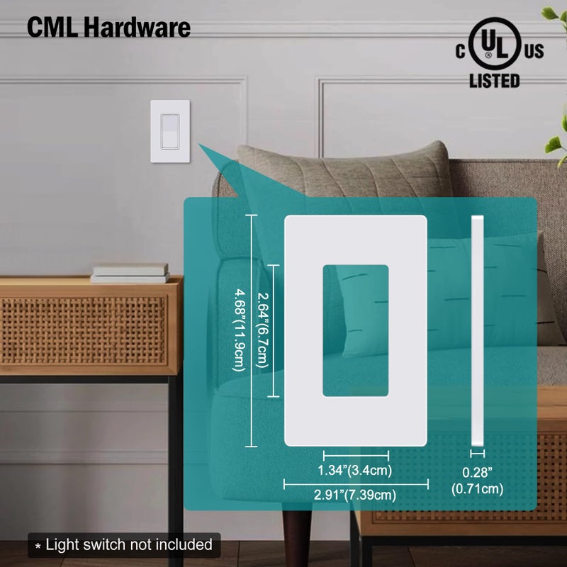 CML Hardware CML Decorator Screwless Wall Plate, 1-Gang Receptacle Outlet Cover, 8 Pack Hidden Screw Smooth Face Switch Plates, Standard Size 2.91"x4.68", UL Listed, White - Image 5