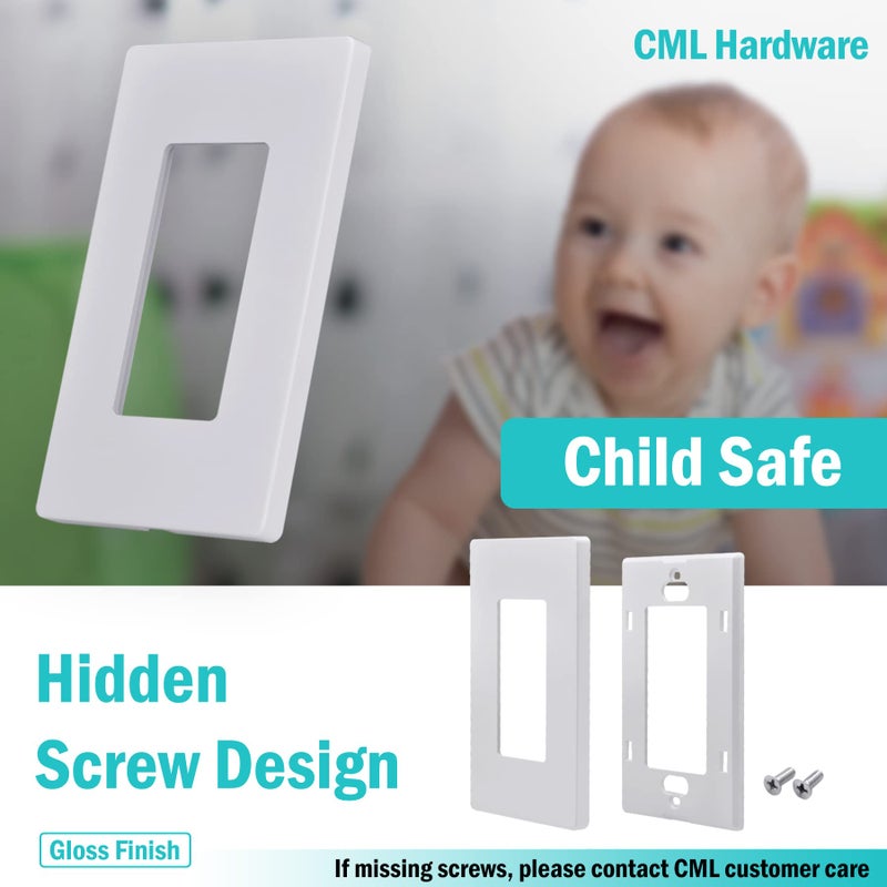CML Hardware CML Decorator Screwless Wall Plate, 1-Gang Receptacle Outlet Cover, 8 Pack Hidden Screw Smooth Face Switch Plates, Standard Size 2.91"x4.68", UL Listed, White - Image 2