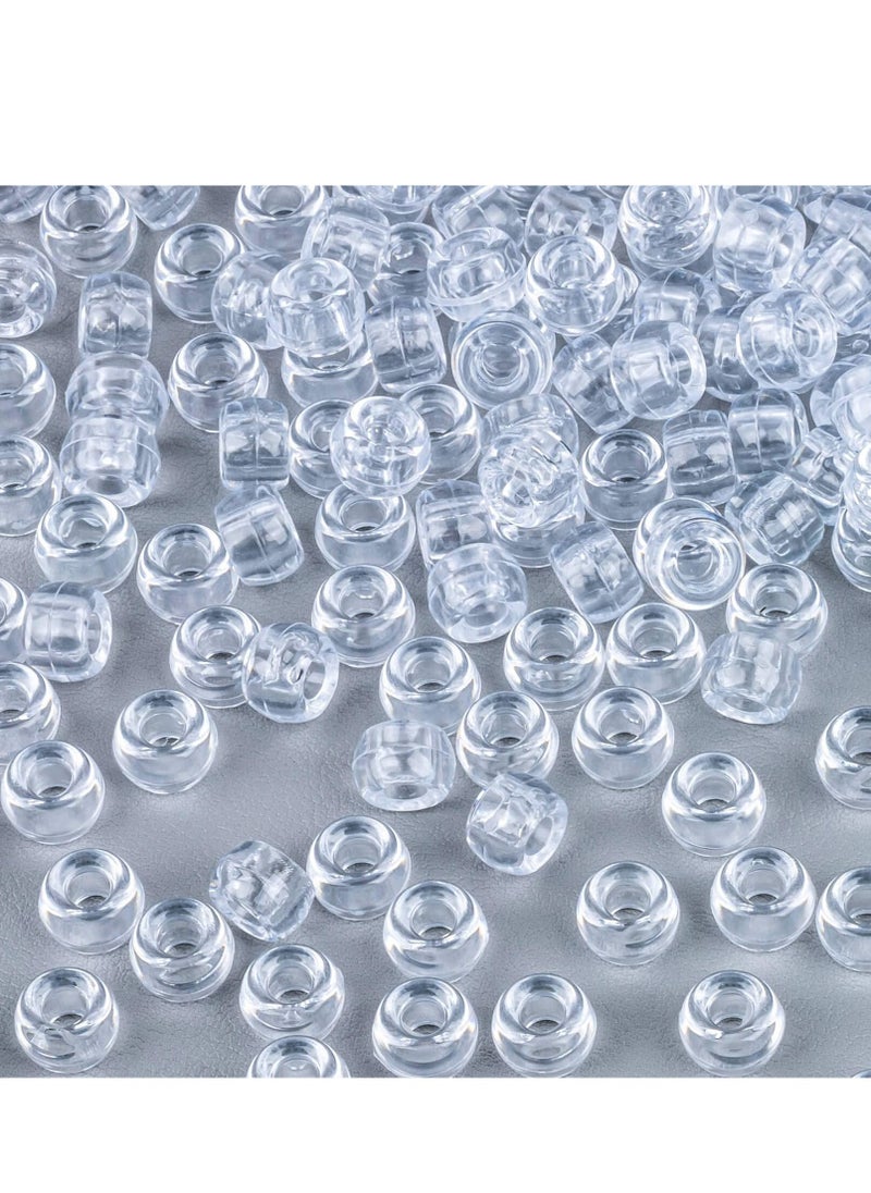 Excefore 1000+ Pcs Pony Beads Bulk - Plastic Bracelet Beads 6x9mm Crystal White Clear Pony Beads for Braids DIY Crafts Key Chai Jewelry Making Home Decor Beads  - Image 1