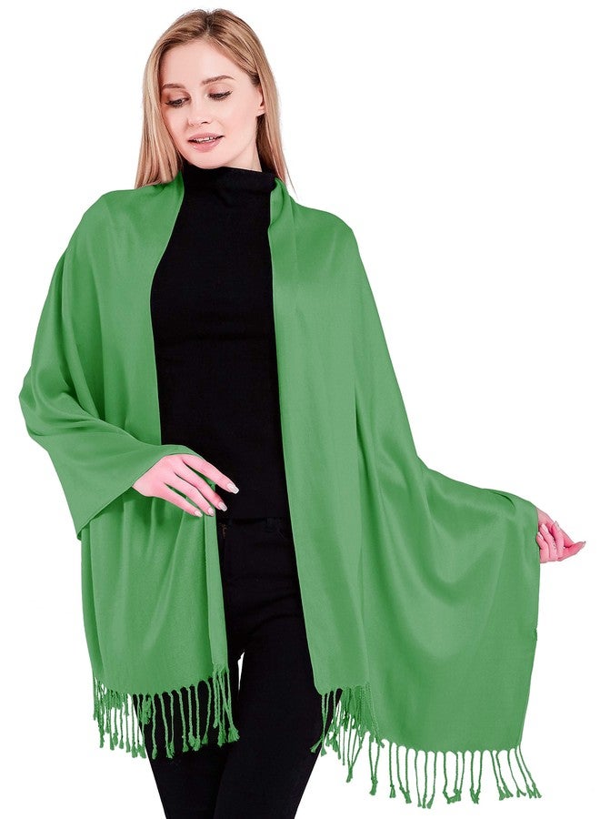 CJ Apparel Forest Green Solid Color Tassels Design Nepalese Shawl Seconds Scarf Wrap Stole Throw Head Wrap Pashmina Gift Hand Made in Nepal New - Image 1