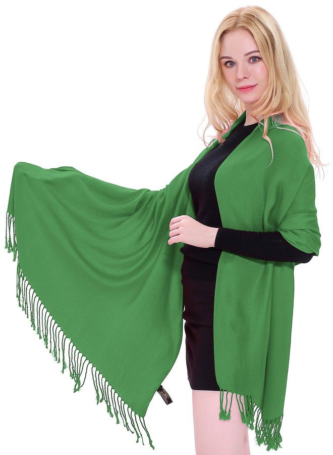 CJ Apparel Forest Green Solid Color Tassels Design Nepalese Shawl Seconds Scarf Wrap Stole Throw Head Wrap Pashmina Gift Hand Made in Nepal New - Image 2