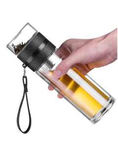 Arabest 450ML Double Wall High Borosilicate Glass Water Bottle,Tea and Water Separation Tea Bottle,Mug Cup with Tea Infuser,Travel Mug with Strainer,Portable Travel Glass Tea Infuser-Black  - Image 1