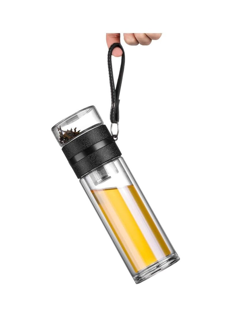 Arabest 450ML Double Wall High Borosilicate Glass Water Bottle,Tea and Water Separation Tea Bottle,Mug Cup with Tea Infuser,Travel Mug with Strainer,Portable Travel Glass Tea Infuser-Black  - Image 3