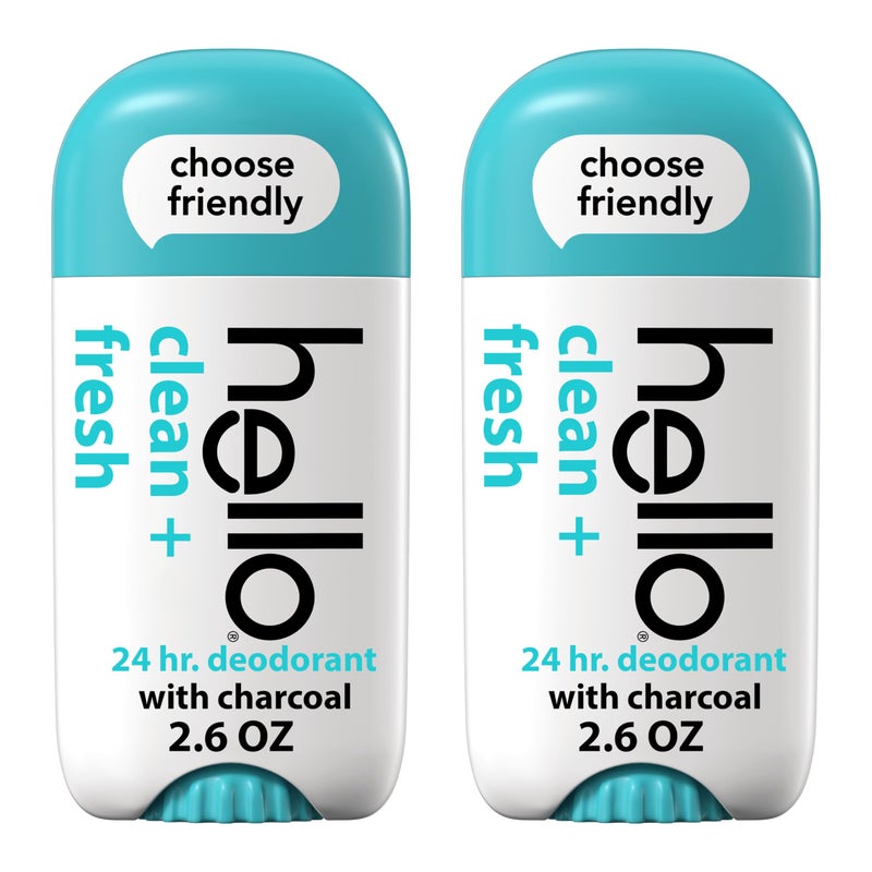 hello Clean and Fresh Aluminum Free Deodorant for Women and Men with Charcoal, 24-Hour Freshness, Baking Soda Free Deodorant, Dermatologically Tested, 2.6 oz Stick (2 Pack) - Image 1