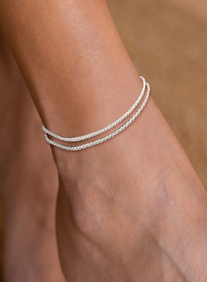 MIDEEO Gold/Silver Ankle Bracelets for Women,14K Gold Anklets for Women Waterproof Cuban Link Heart Beads Herringbone Rhinestone Anklets Set Layered Anklet Bracelets for Women Gold Jewelry Gift - Image 3