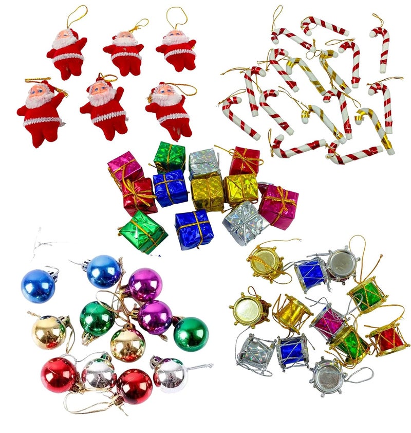 Evisha 3 Feet Long Artificial Christmas Tree and 2 Santa Caps 12 Gift 12 Drum 12 Candy 12 Multi Balls 6 Red Santa Total 54 Pcs Hanging XMass Christmas Decoration - Image 3