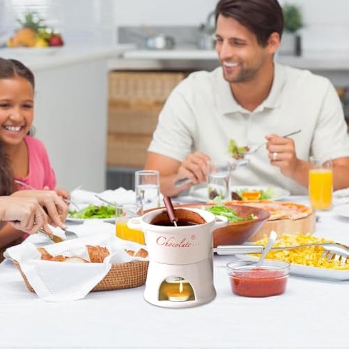 NALACAL كوب فوندو الشوكولاتة مع شوكة، كوب ذوبان سيراميكي للجبن والشوكولاتة والقهوة والزبدة، وعاء تدفئة متعدد الوظائف، كوب للحلوى والوجبات الخفيفة والكراميل - Image 2