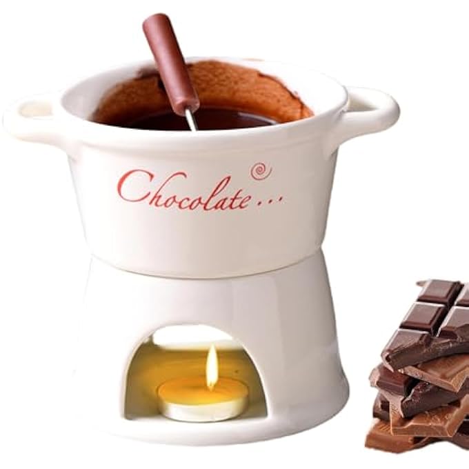 NALACAL كوب فوندو الشوكولاتة مع شوكة، كوب ذوبان سيراميكي للجبن والشوكولاتة والقهوة والزبدة، وعاء تدفئة متعدد الوظائف، كوب للحلوى والوجبات الخفيفة والكراميل - Image 1