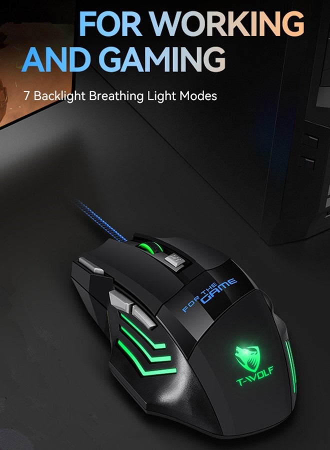 Pro Gaming Mouse - 2400 DPI, 7 Programmable Macro ons, 10 Color-Changing RGB Backlight, 4 Adjustable DPI Levels - Midnight Black - Image 2