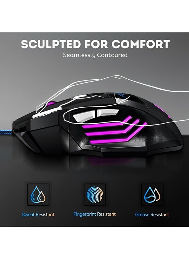 Pro Gaming Mouse - 2400 DPI, 7 Programmable Macro ons, 10 Color-Changing RGB Backlight, 4 Adjustable DPI Levels - Midnight Black - Image 4