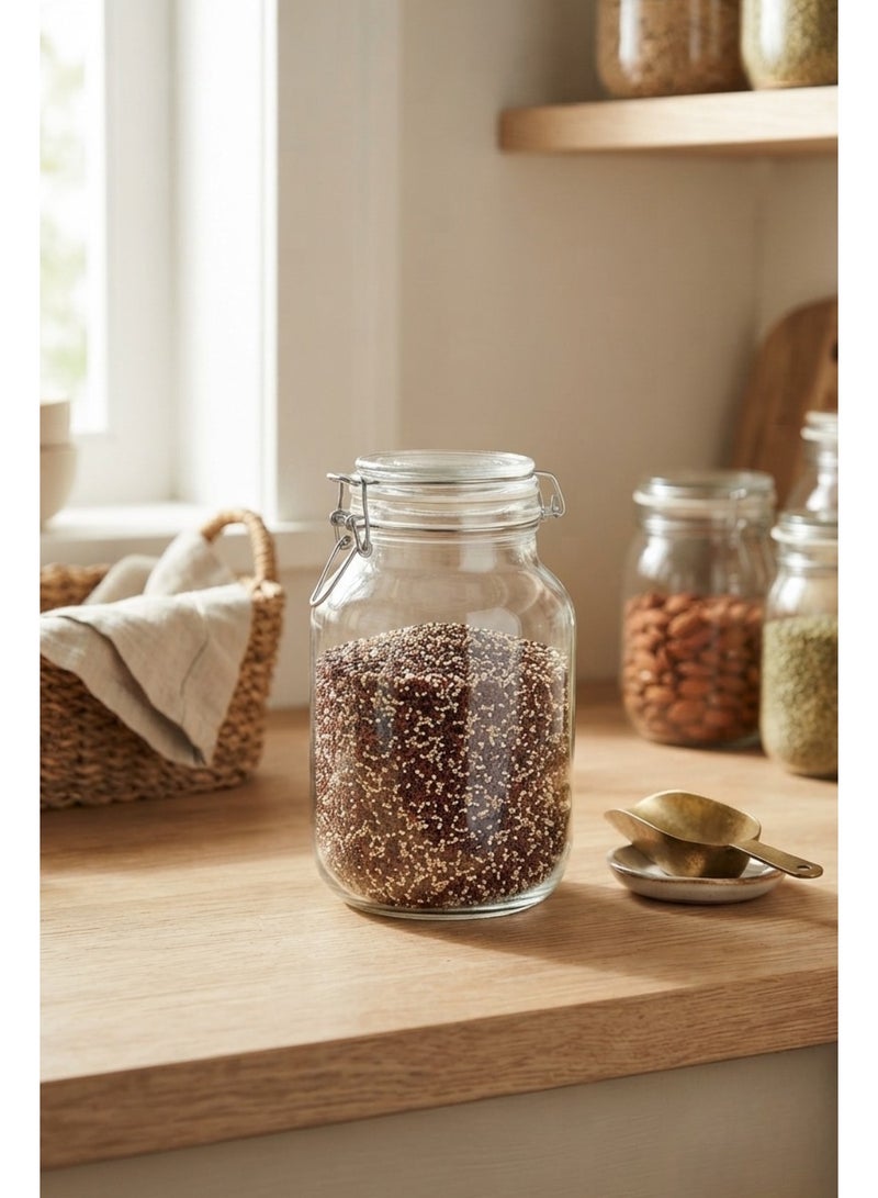 3L Glass Storage Jar with Airtight Clip Lid - Ideal for Rice, Grains, Pasta & Pantry Storage - Image 2