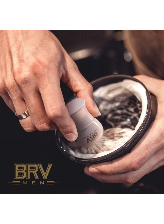 BRV MEN 100% Pure Badger Shaving Brush LARGE (24mm knots) - Heavy Resin Handle - Use with Double-Edge Safety Razor, Straight Razor and Shaving Bowl - White - Image 4