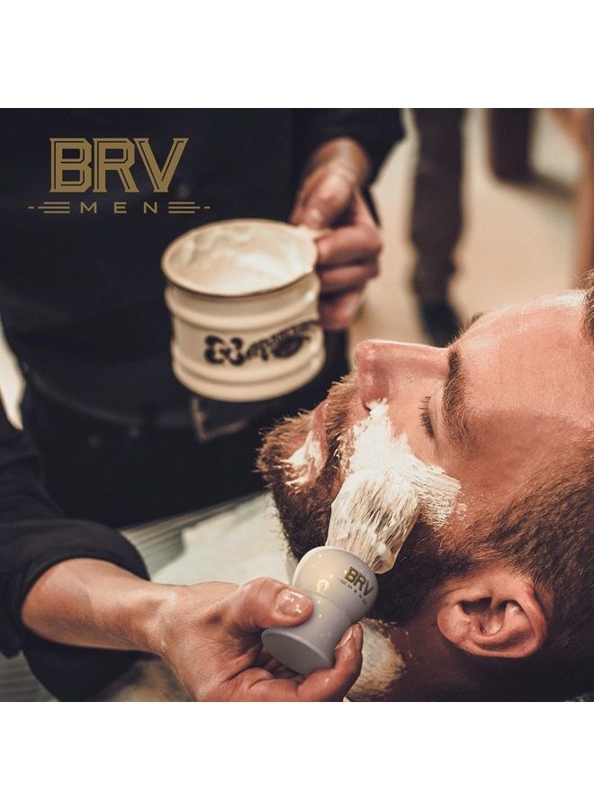 BRV MEN 100% Pure Badger Shaving Brush LARGE (24mm knots) - Heavy Resin Handle - Use with Double-Edge Safety Razor, Straight Razor and Shaving Bowl - White - Image 5