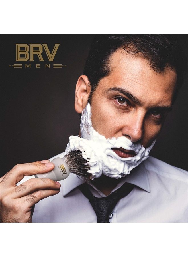 BRV MEN 100% Pure Badger Shaving Brush LARGE (24mm knots) - Heavy Resin Handle - Use with Double-Edge Safety Razor, Straight Razor and Shaving Bowl - White - Image 3