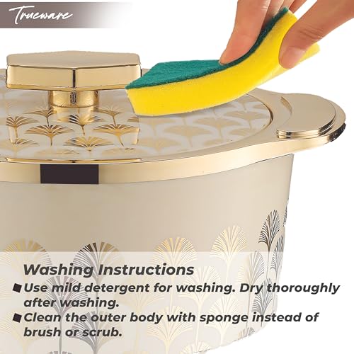 Trueware Floraa Fine Inner Steel Painted Casserole Set of 3, 750,1000 & 1500 ml Off White|PU Insulated|BPA Free|Odour Proof|Food Grade|Ideal for Chapatti|Roti|Curd Maker|Thermoware|Hot Pot - Image 5