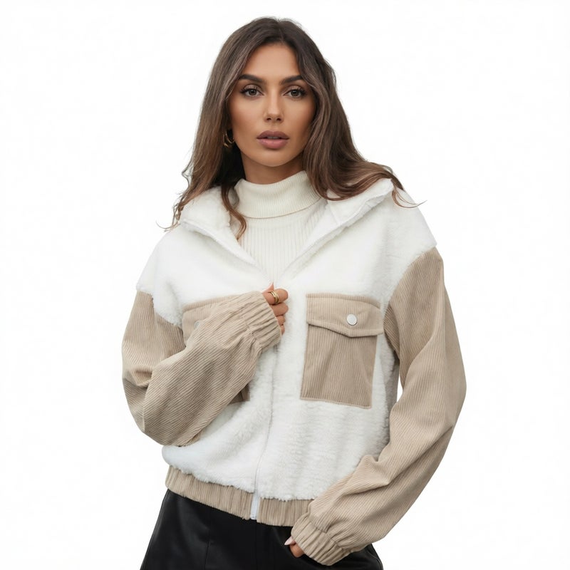 Loose Fit Corduroy Panel Cardigan Jacket - Image 1