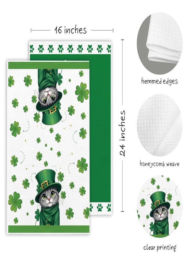مناشف مطبخ مزخرفة من EJGFS "Hello Lucky" برسومات النفل والقطط، طقم من قطعتين، مناشف يد مقاس 16 × 24 بوصة للحمام، هدايا عيد القديس باتريك، هدايا للعائلة والأصدقاء والزملاء، إلخ. (061) - Image 3