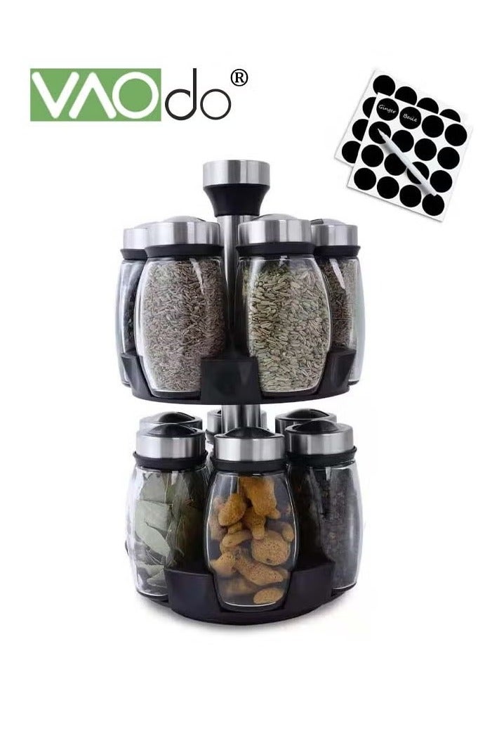 فاو دو 13 قطعة الدوارة التوابل الرف المنظم كونترتوب الغزل التوابل تخزين الرف برج المنظم مع 12 جرة فارغة الدورية حامل التوابل الجرف التوابل الرف التوابل التوابل المنظم زجاجة المنظم