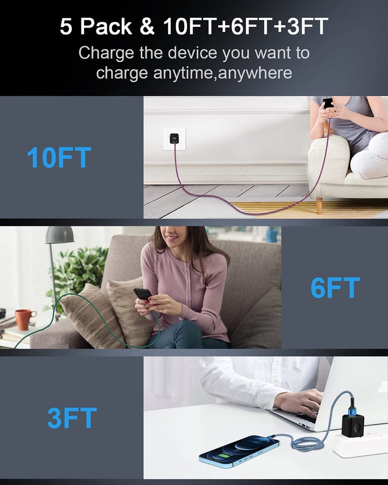 Haoano USB A to Lightning Cable-2Pack/6Ft Nylon Braided Long iPhone Charger Cord, Apple Approved Fast Charging Power Wire for iPhone 14 Pro Max, 13 Pro Max, 13Pro, 13, 13 Mini, 12 11 10 XR XS X 8 Plus 7 6 6s - Image 5