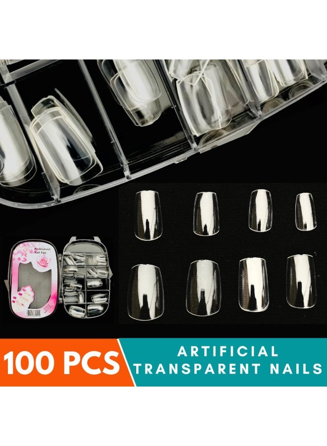 100 Pcs Clear  Nails, Ballerina Fake Nails, Full Cover Acrylic False Nail Tips in 10 Sizes - Image 4