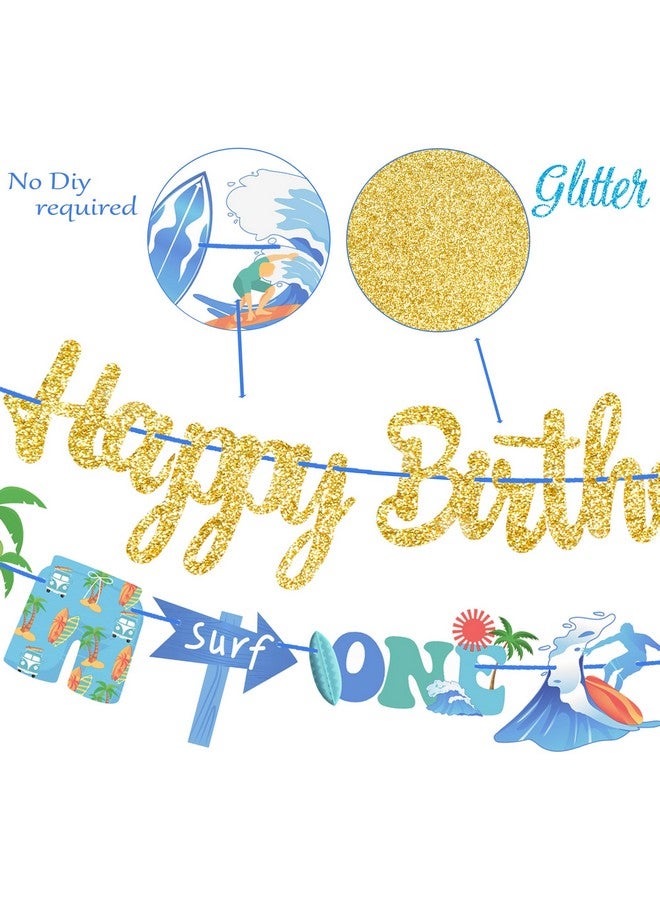 umoni Surfing Birthday Banner 3Pcs Surfing Birthday Party Decorations The Big One Surf Party Decoration Beach Surfboard Cutout Banner for Summer Hawaii Holiday Baby Shower Supplies - Image 3