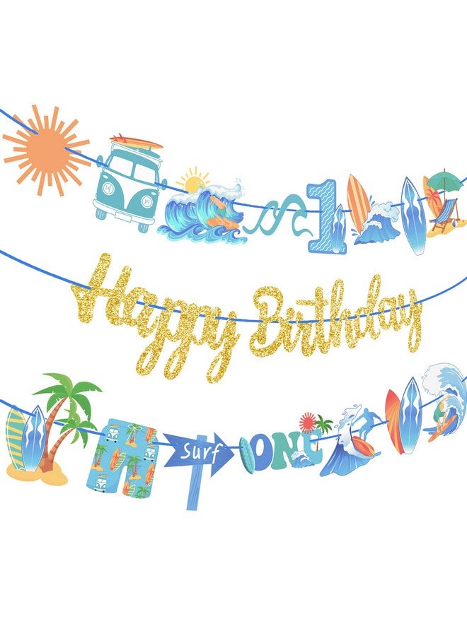 umoni Surfing Birthday Banner 3Pcs Surfing Birthday Party Decorations The Big One Surf Party Decoration Beach Surfboard Cutout Banner for Summer Hawaii Holiday Baby Shower Supplies - Image 1