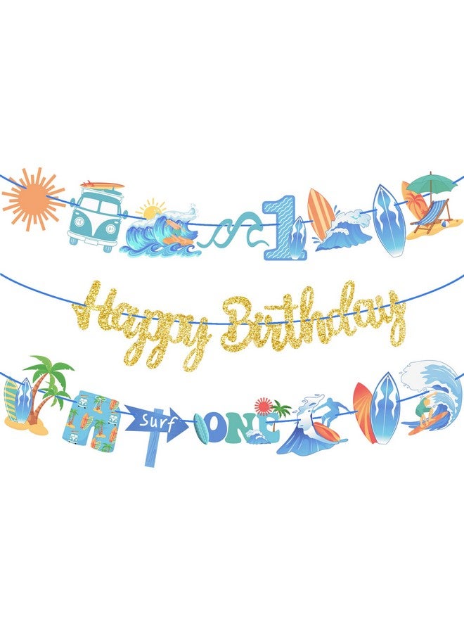 umoni Surfing Birthday Banner 3Pcs Surfing Birthday Party Decorations The Big One Surf Party Decoration Beach Surfboard Cutout Banner for Summer Hawaii Holiday Baby Shower Supplies - Image 2