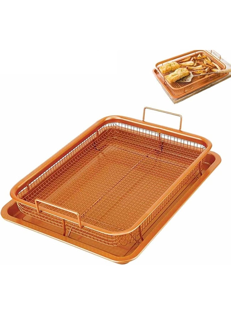 Large Rectangular Crisper Tray with Removable Raised Rack – Non-Stick Baking and Roasting Pan for Crispy Fries, Chicken, Meat, Fish and Vegetables, Healthy Air Circulation Oven Cooking Set - Image 1