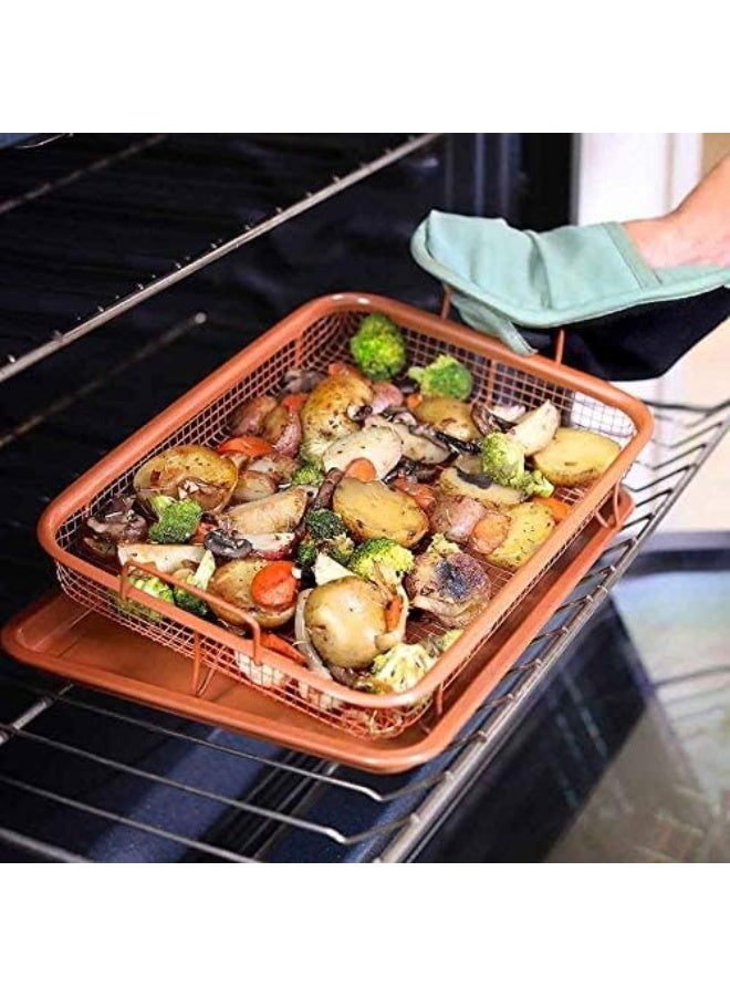 Large Rectangular Crisper Tray with Removable Raised Rack – Non-Stick Baking and Roasting Pan for Crispy Fries, Chicken, Meat, Fish and Vegetables, Healthy Air Circulation Oven Cooking Set - Image 2