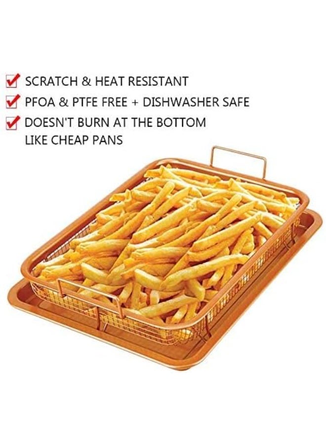 Large Rectangular Crisper Tray with Removable Raised Rack – Non-Stick Baking and Roasting Pan for Crispy Fries, Chicken, Meat, Fish and Vegetables, Healthy Air Circulation Oven Cooking Set - Image 3