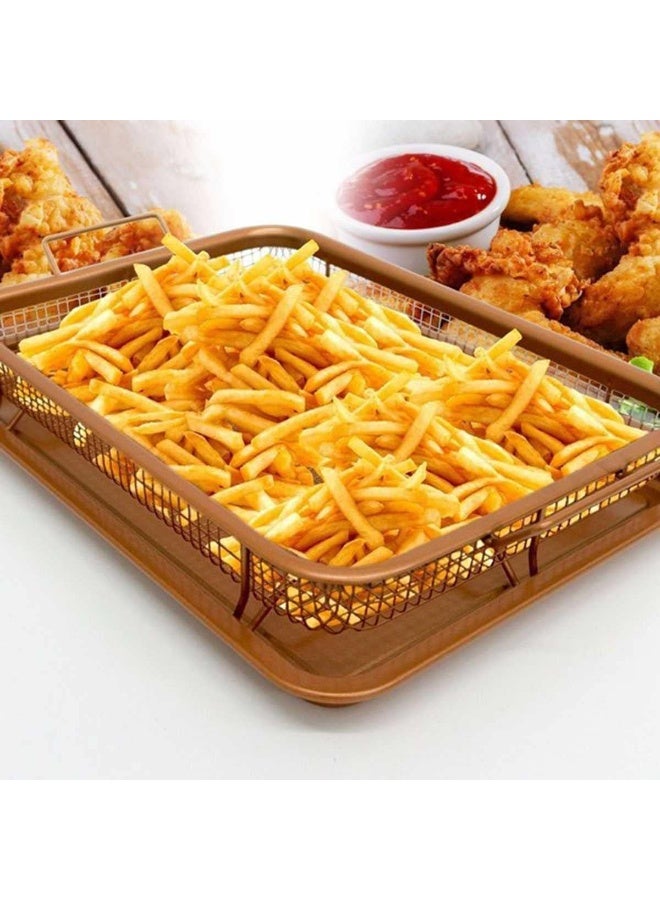Large Rectangular Crisper Tray with Removable Raised Rack – Non-Stick Baking and Roasting Pan for Crispy Fries, Chicken, Meat, Fish and Vegetables, Healthy Air Circulation Oven Cooking Set - Image 5