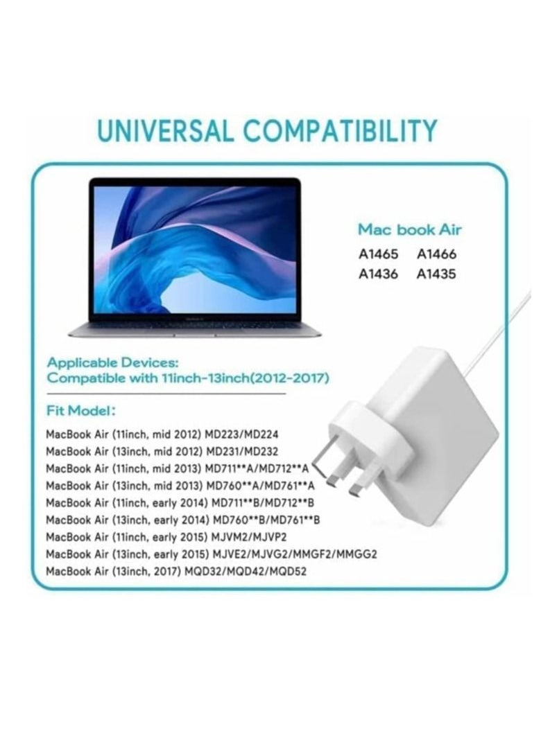 Generic - Replacement 45W Magnetic 2 Tip Power Supply Charger For MacBook Air 11 Inch 13 Mid 2012 2013 2014 2015 2017 2018 Models A1465 A1466 - Image 1