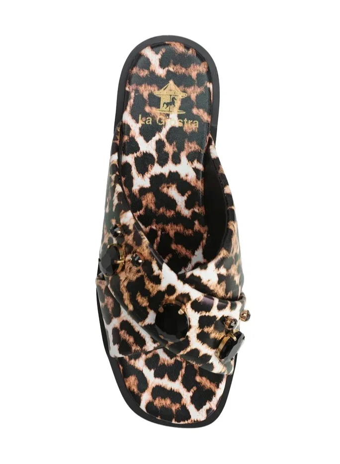 La Giostra Women's Textile Flat Slipper Decoration With Rhinestones Multi