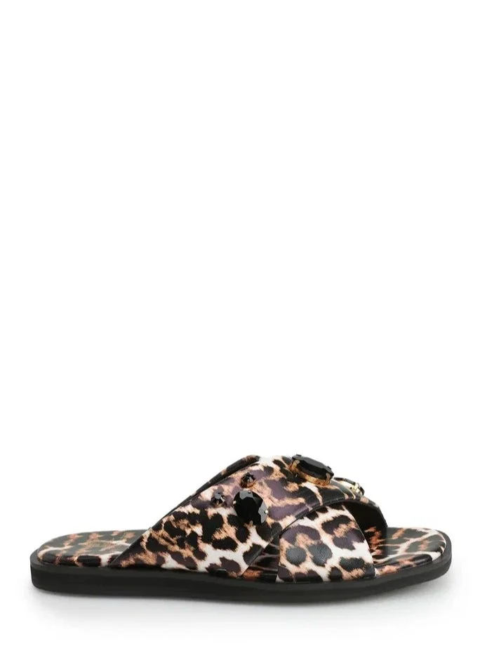 La Giostra Women's Textile Flat Slipper Decoration With Rhinestones Multi