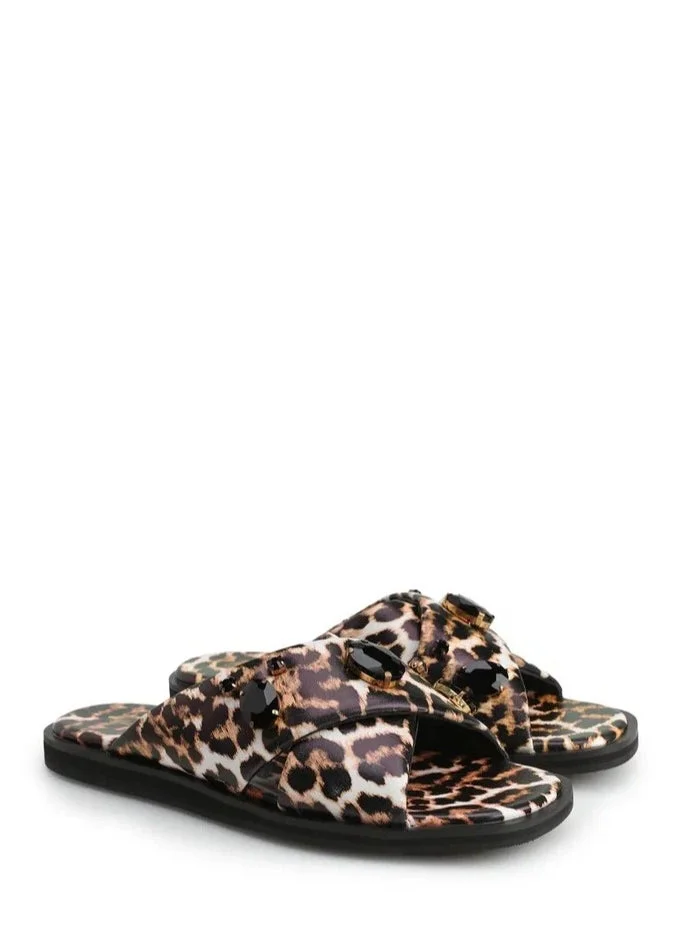 La Giostra Women's Textile Flat Slipper Decoration With Rhinestones Multi