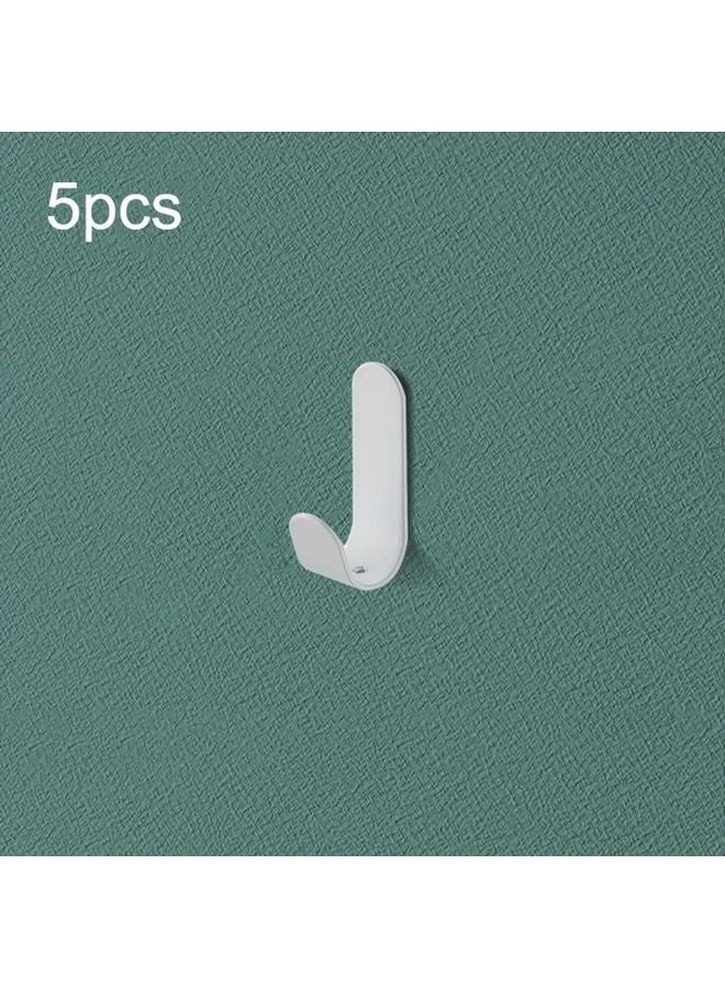 5 Pack White Adhesive Hooks No Drill Wall Mount Coat Hat Hangers Modern Metal Organizer - Image 1