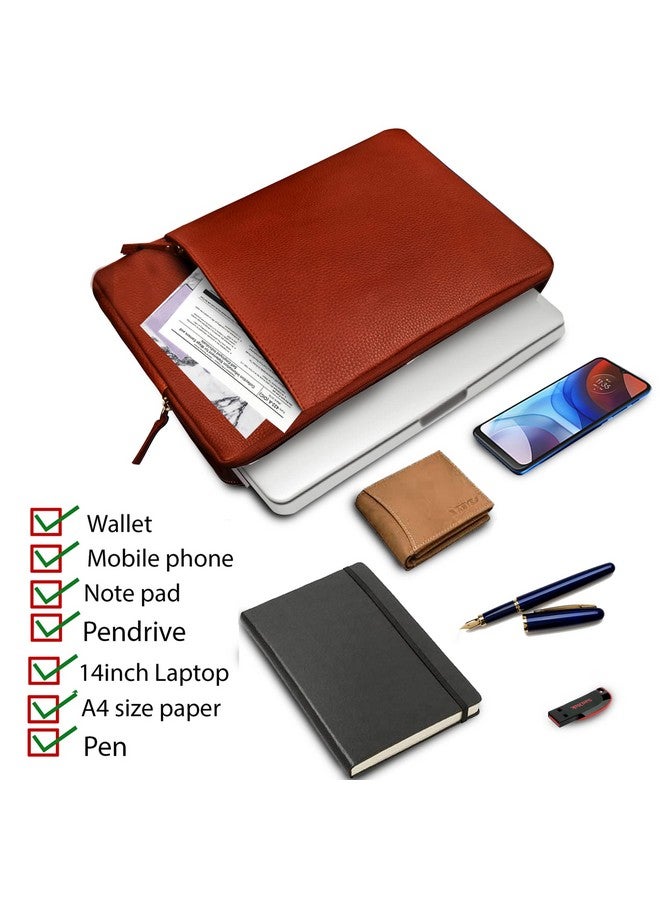 ABYS حافظة كمبيوتر محمول من الجلد الأصلي مقاس 14 بوصة باللون البني الفاتح للرجال والنساء (8619LB) - Image 3