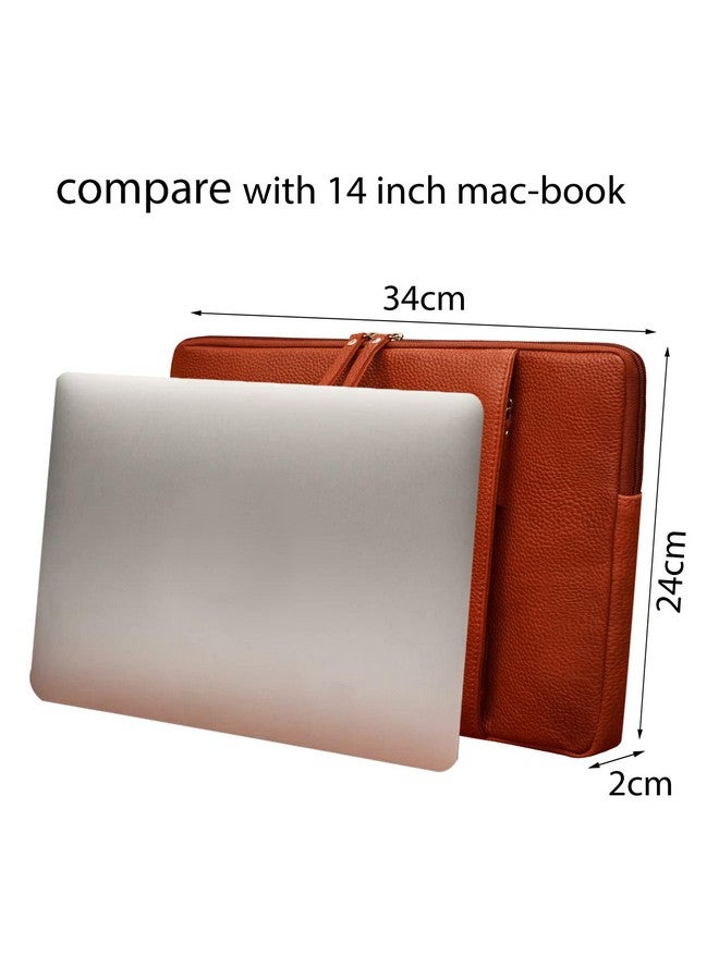 ABYS حافظة كمبيوتر محمول من الجلد الأصلي مقاس 14 بوصة باللون البني الفاتح للرجال والنساء (8619LB) - Image 4