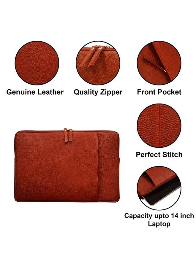 ABYS حافظة كمبيوتر محمول من الجلد الأصلي مقاس 14 بوصة باللون البني الفاتح للرجال والنساء (8619LB) - Image 5