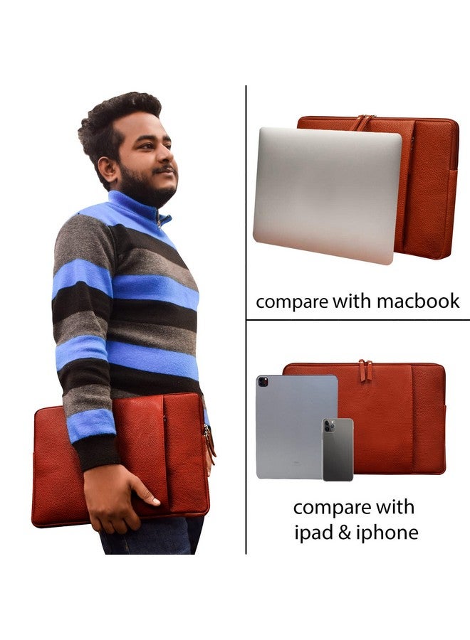 ABYS حافظة كمبيوتر محمول من الجلد الأصلي مقاس 14 بوصة باللون البني الفاتح للرجال والنساء (8619LB) - Image 2