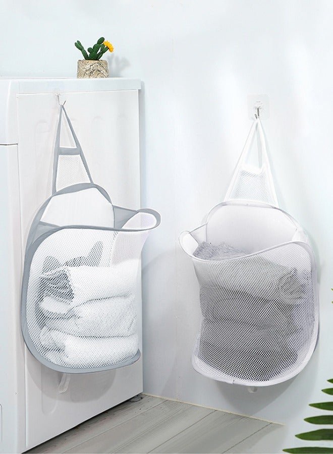 DUNISO 2 PCS Hanging Laundry Hamper,Mesh Laundry Basket Foldable Hamper Collapsible Dirty Clothes Hamper Wall Mounted Storage Bag with Carry Handle Used for Travel,Bedroom,Bathroom  - Image 1