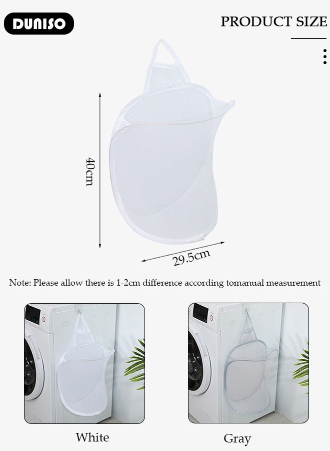 DUNISO 2 PCS Hanging Laundry Hamper,Mesh Laundry Basket Foldable Hamper Collapsible Dirty Clothes Hamper Wall Mounted Storage Bag with Carry Handle Used for Travel,Bedroom,Bathroom  - Image 2