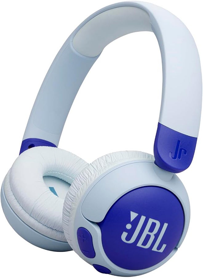 Junior 320 BT Wireless On-Ear Bluetooth Headphones with Built-in Microphone for Kids, 50 Hours Playback, Safe Sound, Low Volume, Easy Operation and Sticker Set - JBLJR320BTBLU Blue